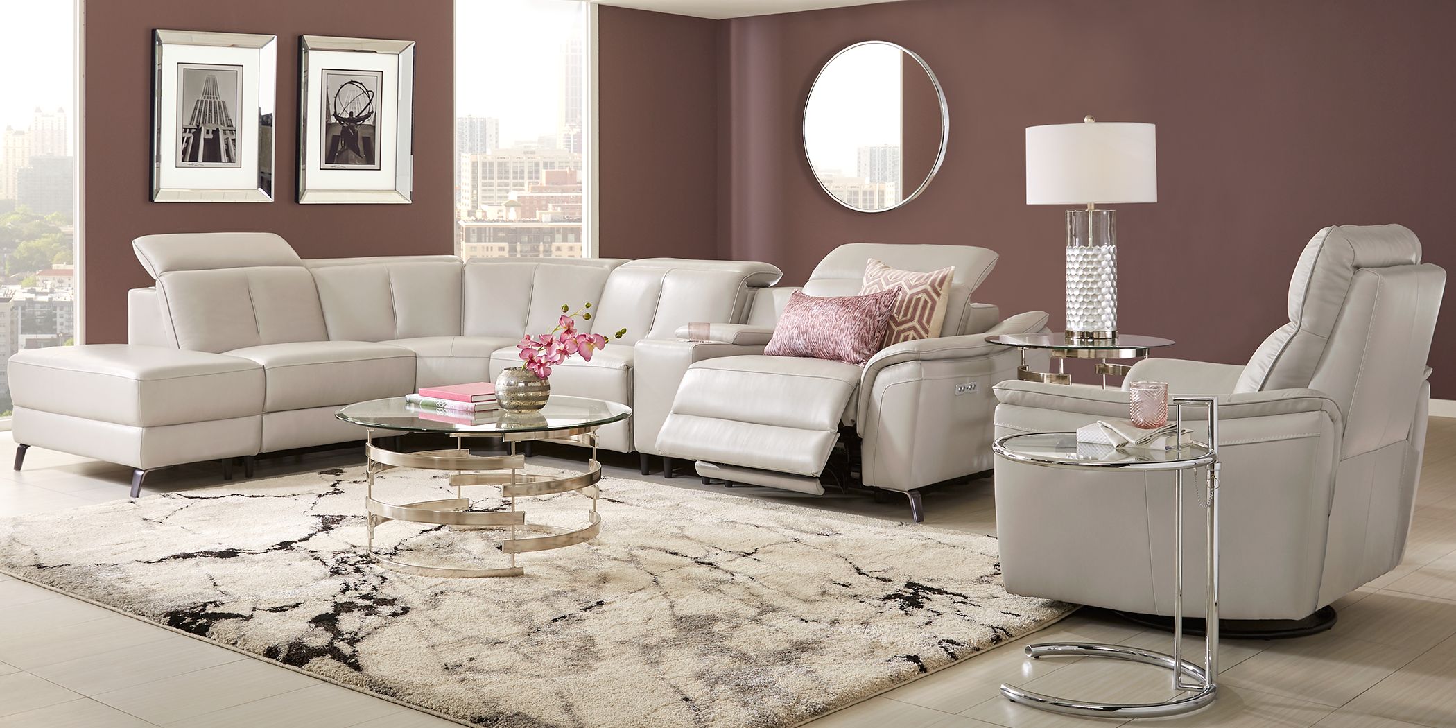 Modern Power Reclining Living Room Sets Light Grey