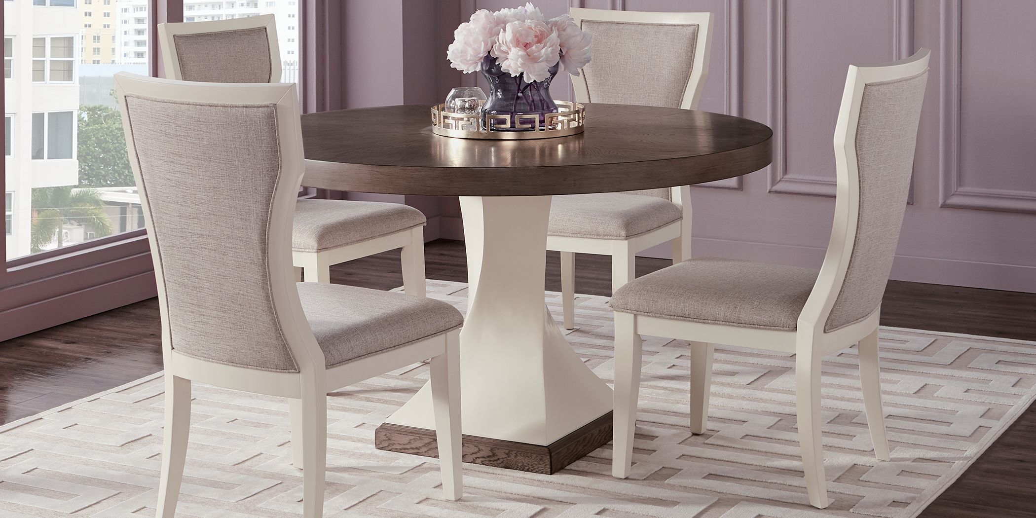 Https Wwwroomstogocom Furniture Product Sofia Vergara Santa Fiora White 5 Pc Round Dining Room 4237562p