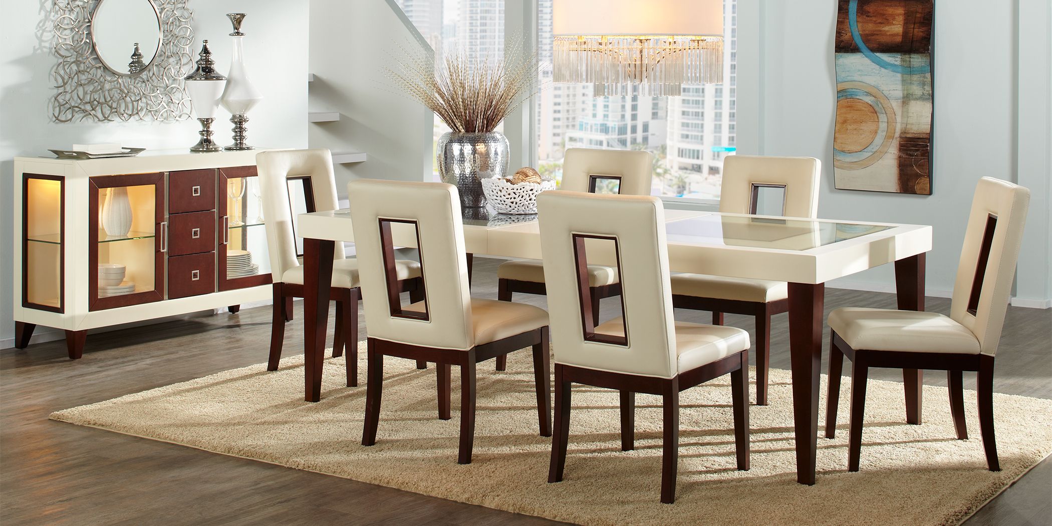 Https Wwwroomstogocom Furniture Product Sofia Vergara Savona Ivory 5 Pc Rectangle Dining Room With Open Back Chairs 4297204p