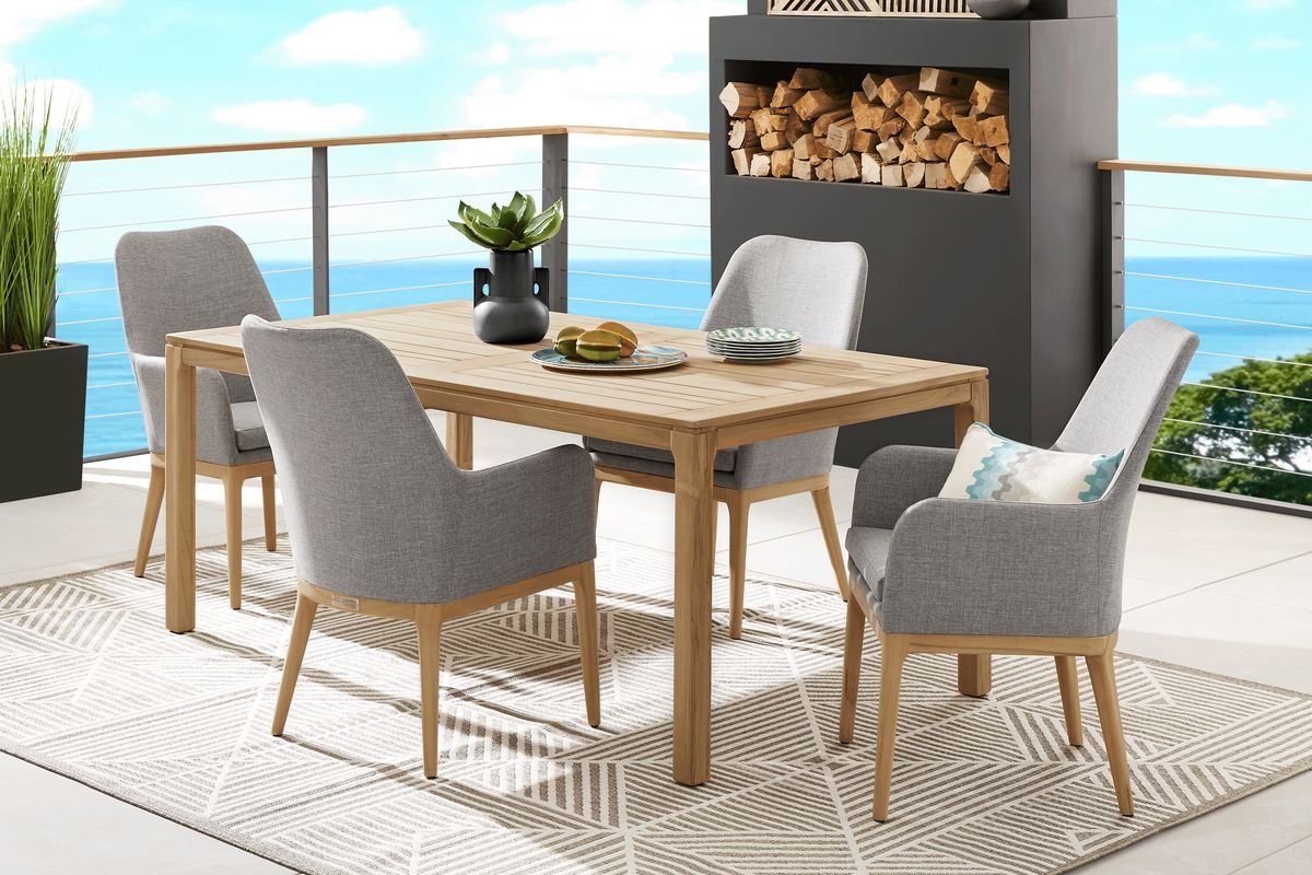 Soho Natural Light Wood Gray Teak Outdoor Dining Table - Rooms To Go