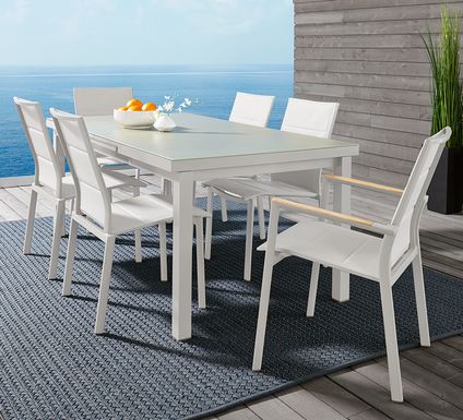 Solana White 7 Pc 71-94 in. Rectangle Outdoor Dining Set