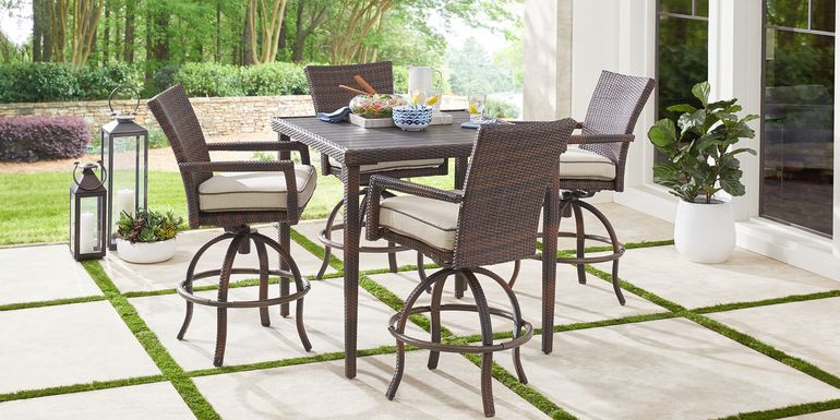 Summerset Way Brown 5 Pc Outdoor Balcony Dining Set with Sandstone Cushions