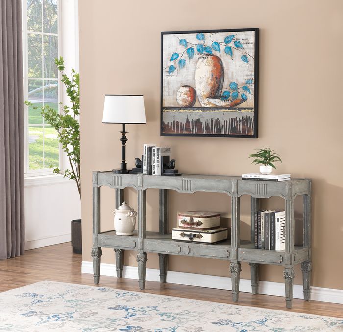 console table with decor near entryway