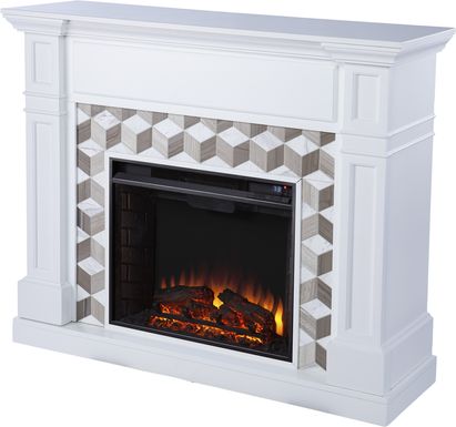Talmadge I White 48 in. Console With Electric Log Fireplace