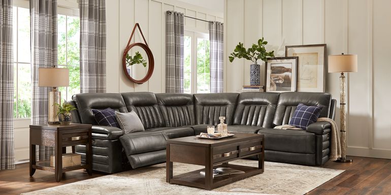 Gray Leather Sectional Sofas, Grey Leather Sectional Couch With Recliner