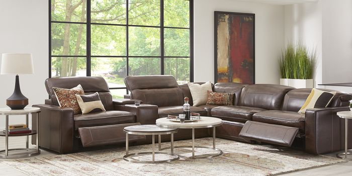 brown reclining sectional with cup holders