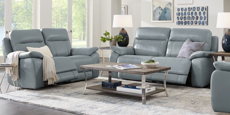 Torini Blue Leather 2 Pc Reclining Living Room