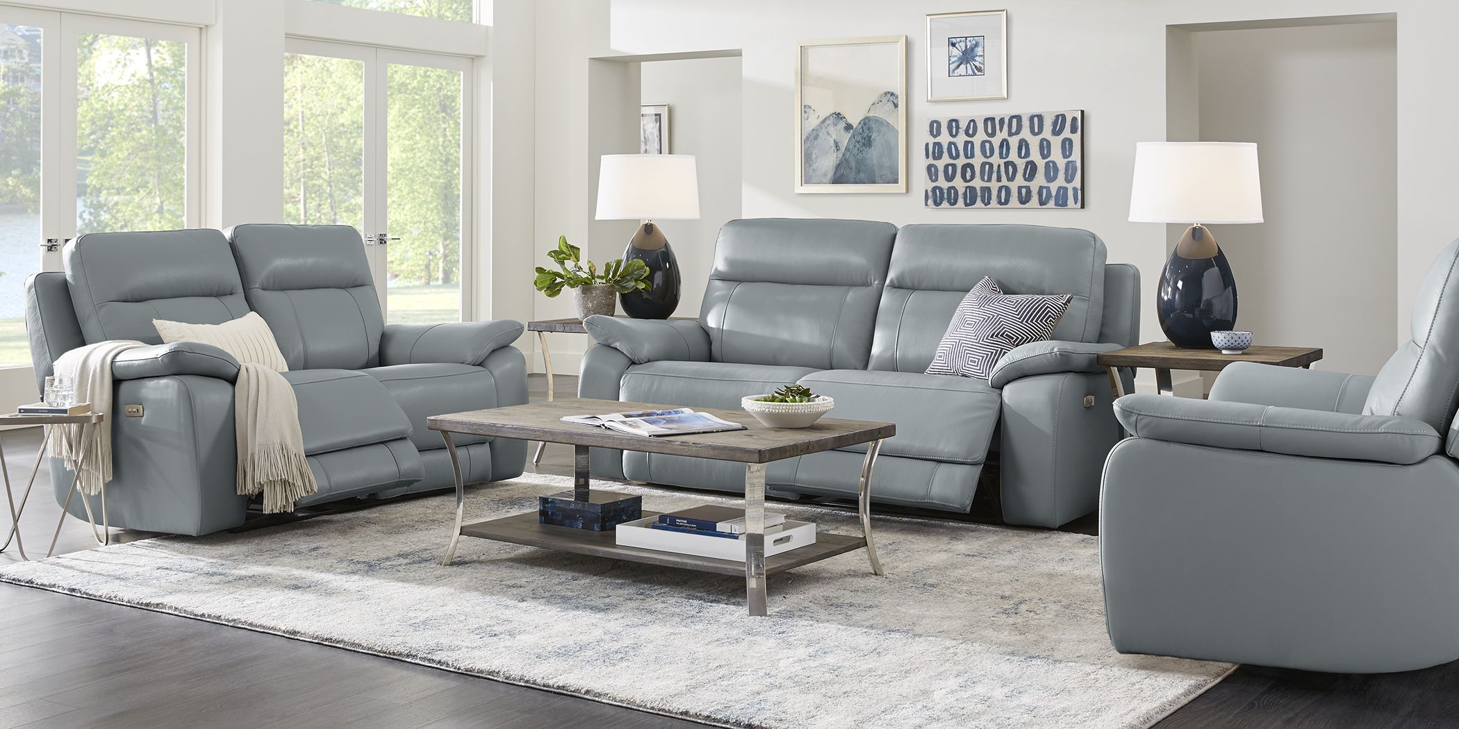 Torini Blue Leather 3 Pc Power Reclining Living Room - Rooms To Go