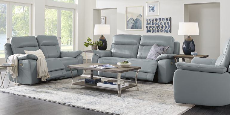 Torini Blue Leather 7 Pc Power Reclining Living Room