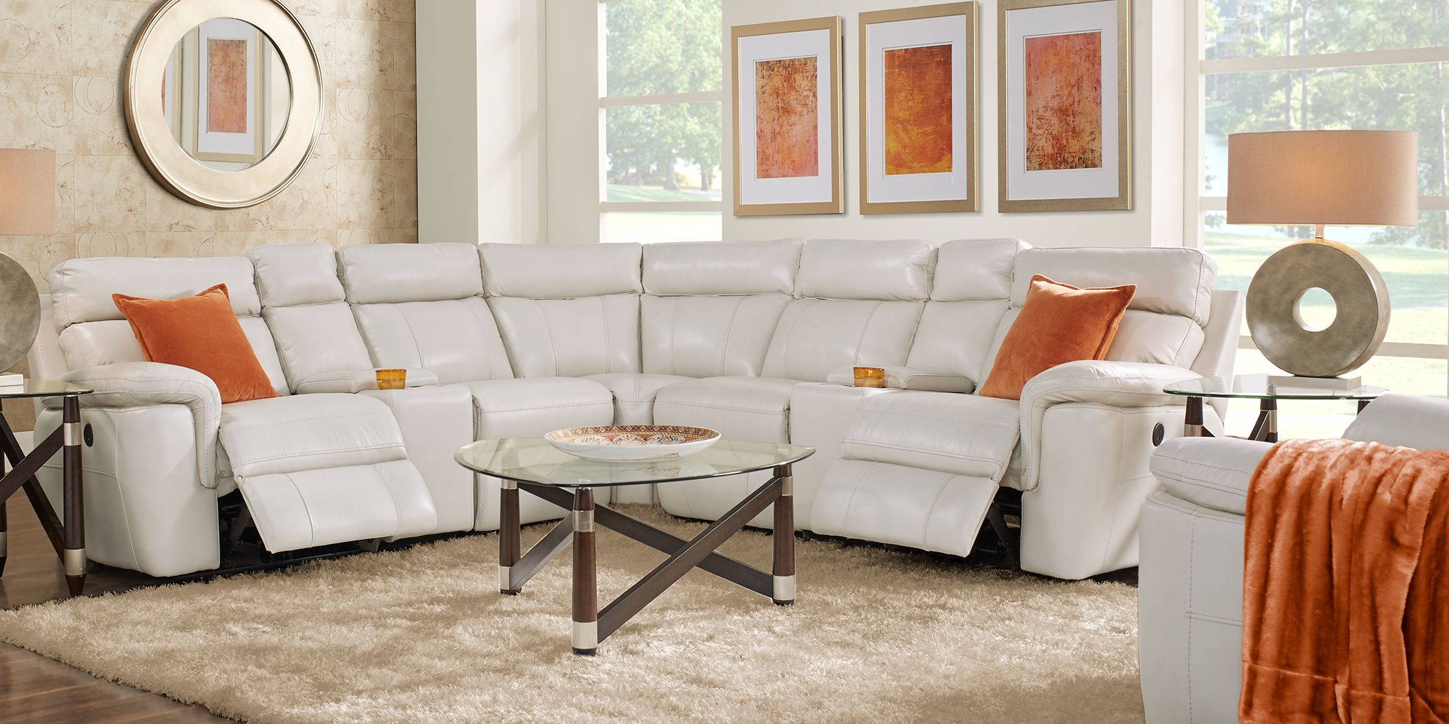 ivory leather living room set