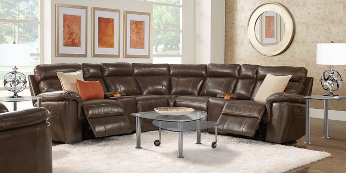 mahogany leather power reclining sectional for office or den