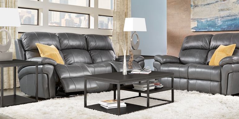 2 Piece Living Room Furniture Sets, Gray Leather Living Room Suites