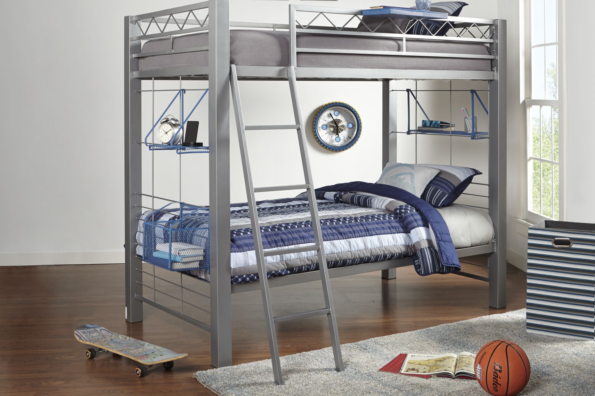 Build-a-Bunk Gray Twin/Twin Bunk Bed with Blue Accessories - Image 2