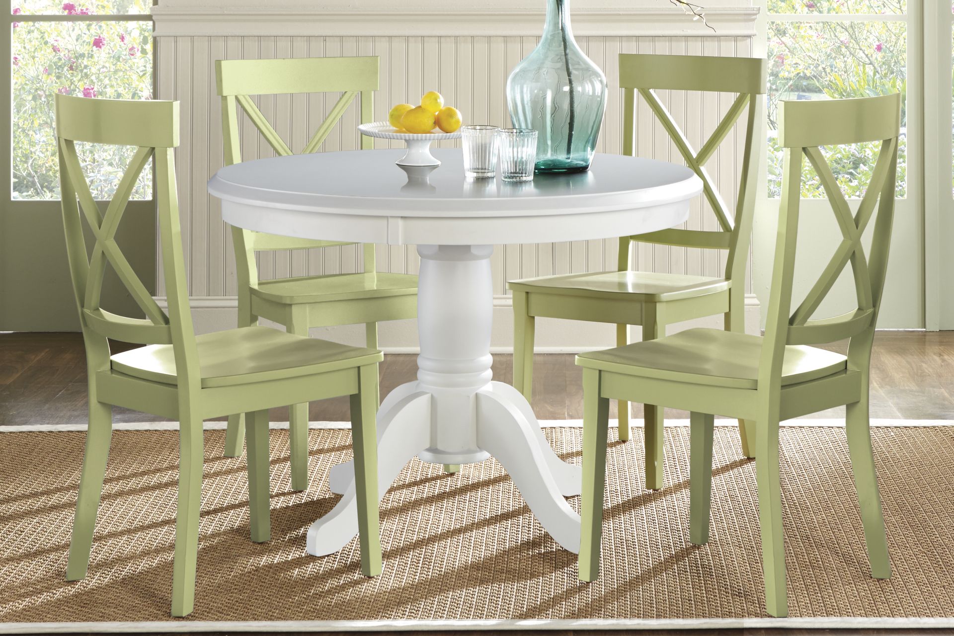 Brynwood White 5 Pc Round Dining Set with Green Chairs - Image 1