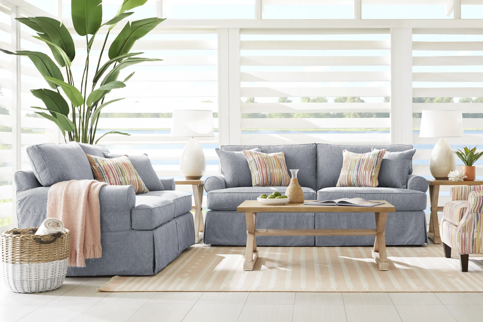 Beachside Walk Denim Slipcover 8 Pc Living Room