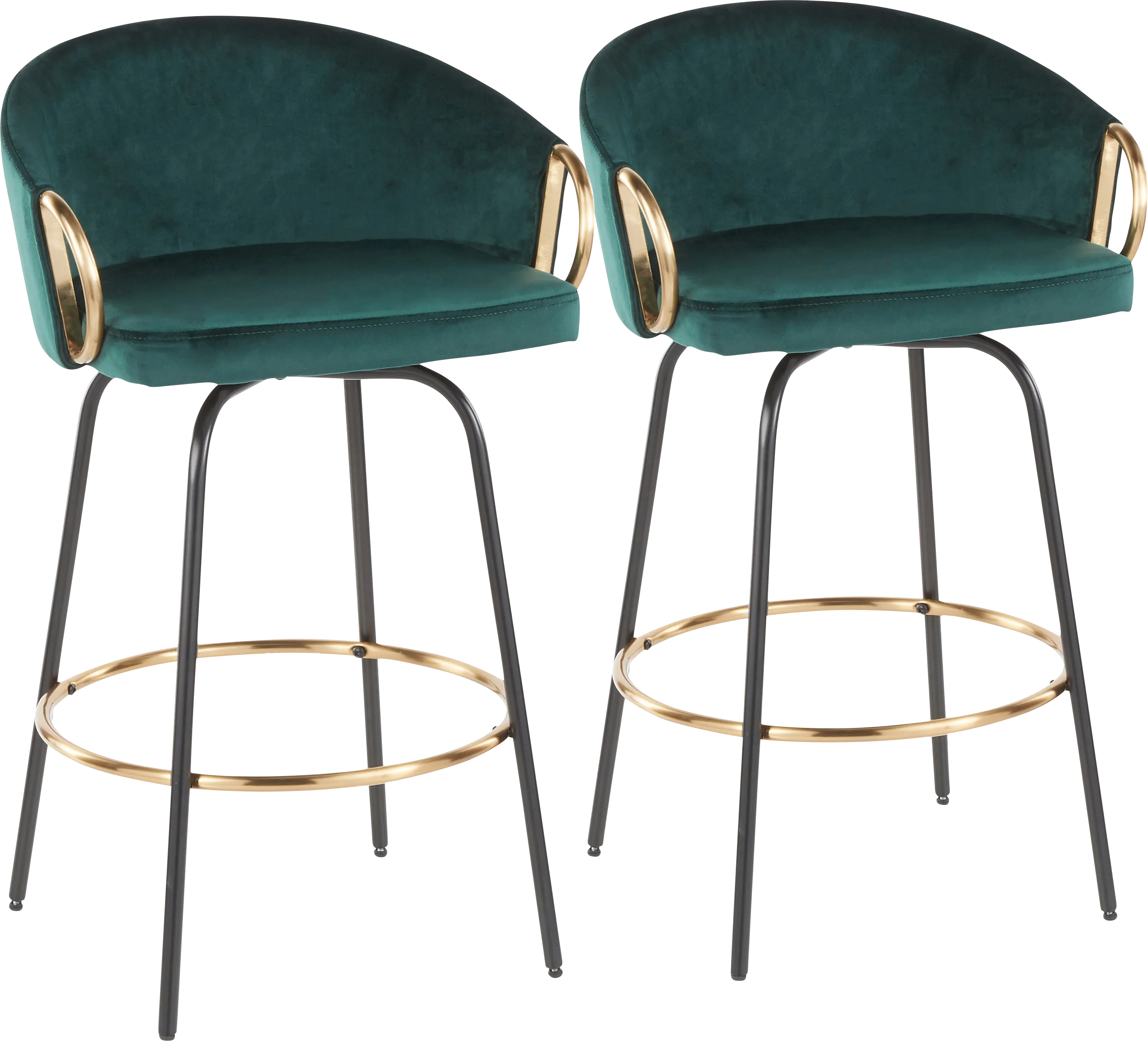 Cherlyn Green Velvet Counter Height Stool, Set of 2 - Thumbnail - Image 1