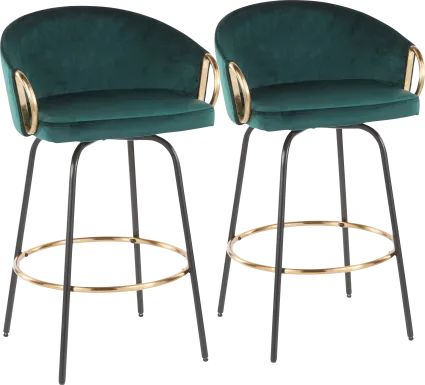 Cherlyn Green Velvet Counter Height Stool, Set of 2