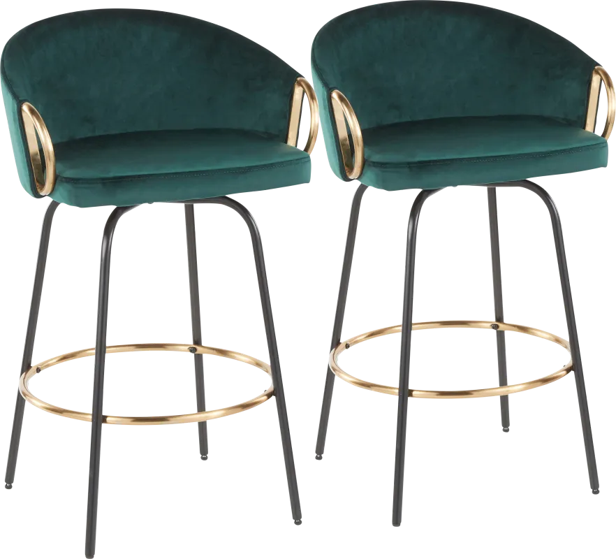 Cherlyn Green Velvet Counter Height Stool, Set of 2
