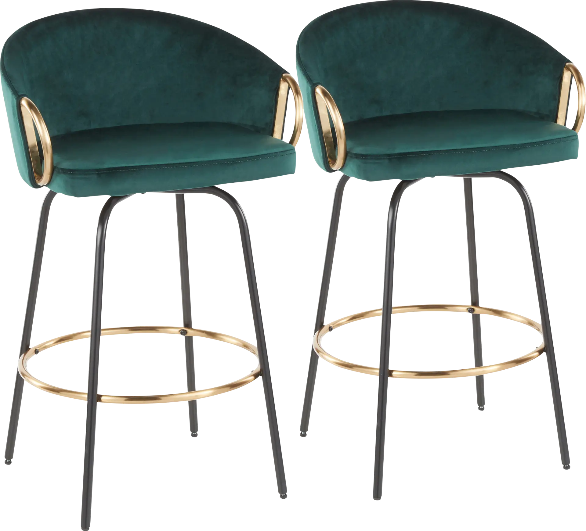 Cherlyn Green Velvet Counter Height Stool, Set of 2