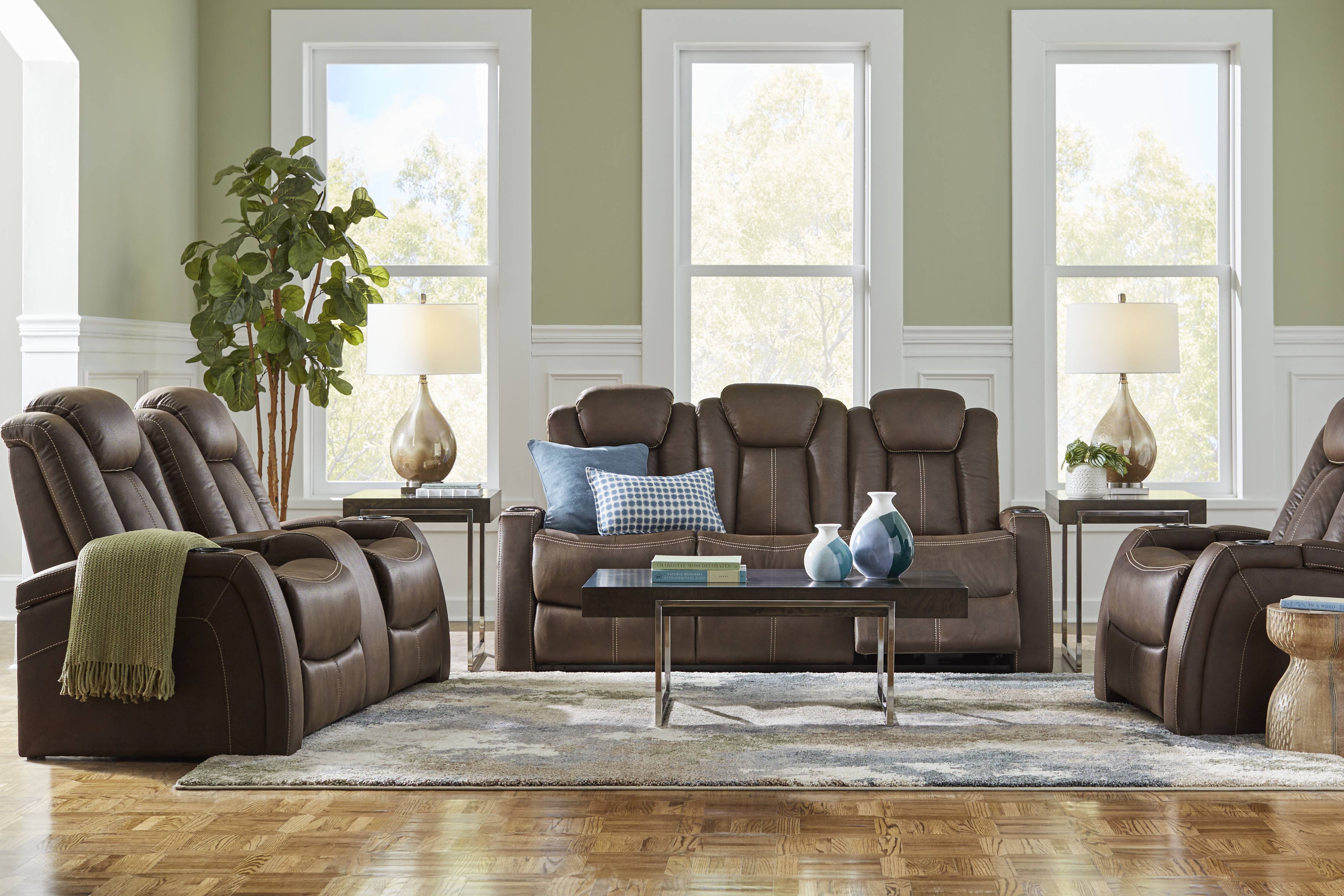 Crestline Brown Dual Power Reclining Console Loveseat