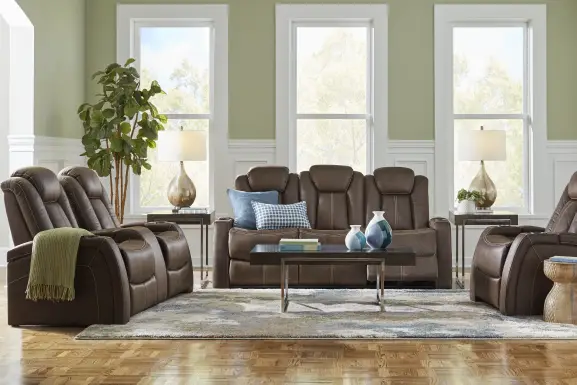Crestline Brown Dual Power Reclining Console Loveseat