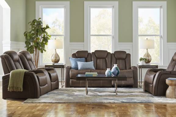 Crestline Brown Dual Power Reclining Console Loveseat