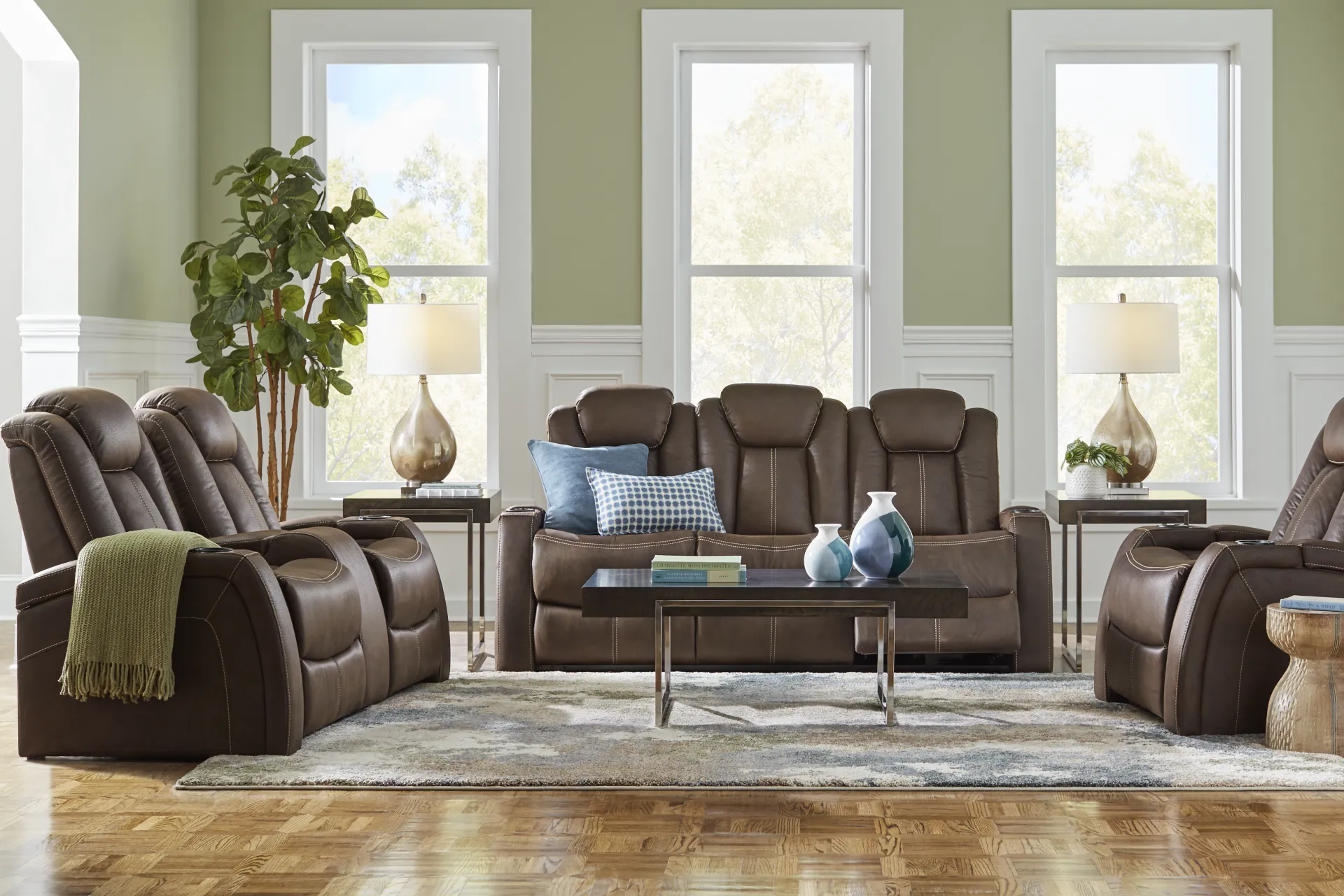 Crestline Brown Dual Power Reclining Console Loveseat - Image 1