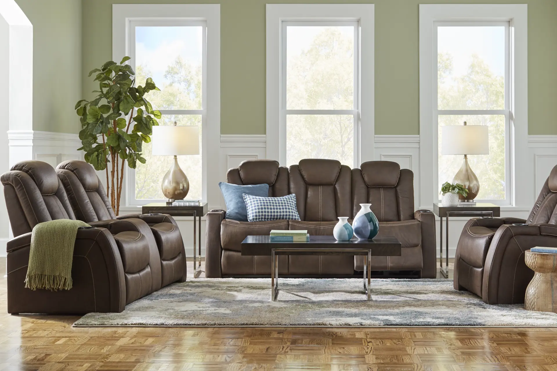 Crestline Brown 5 Pc Dual Power Reclining Living Room