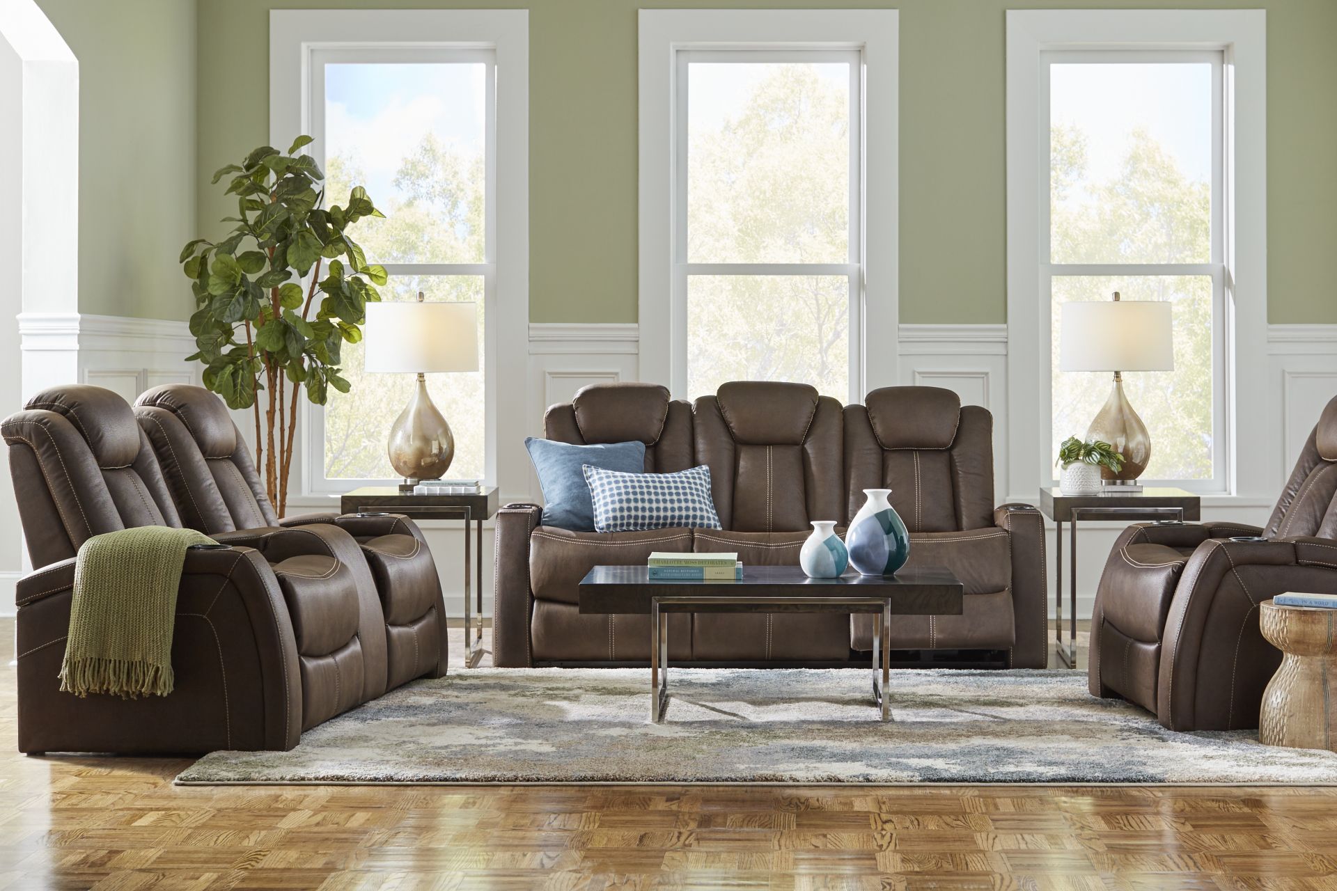 Crestline Brown 3 Pc Dual Power Reclining Living Room - Image 1