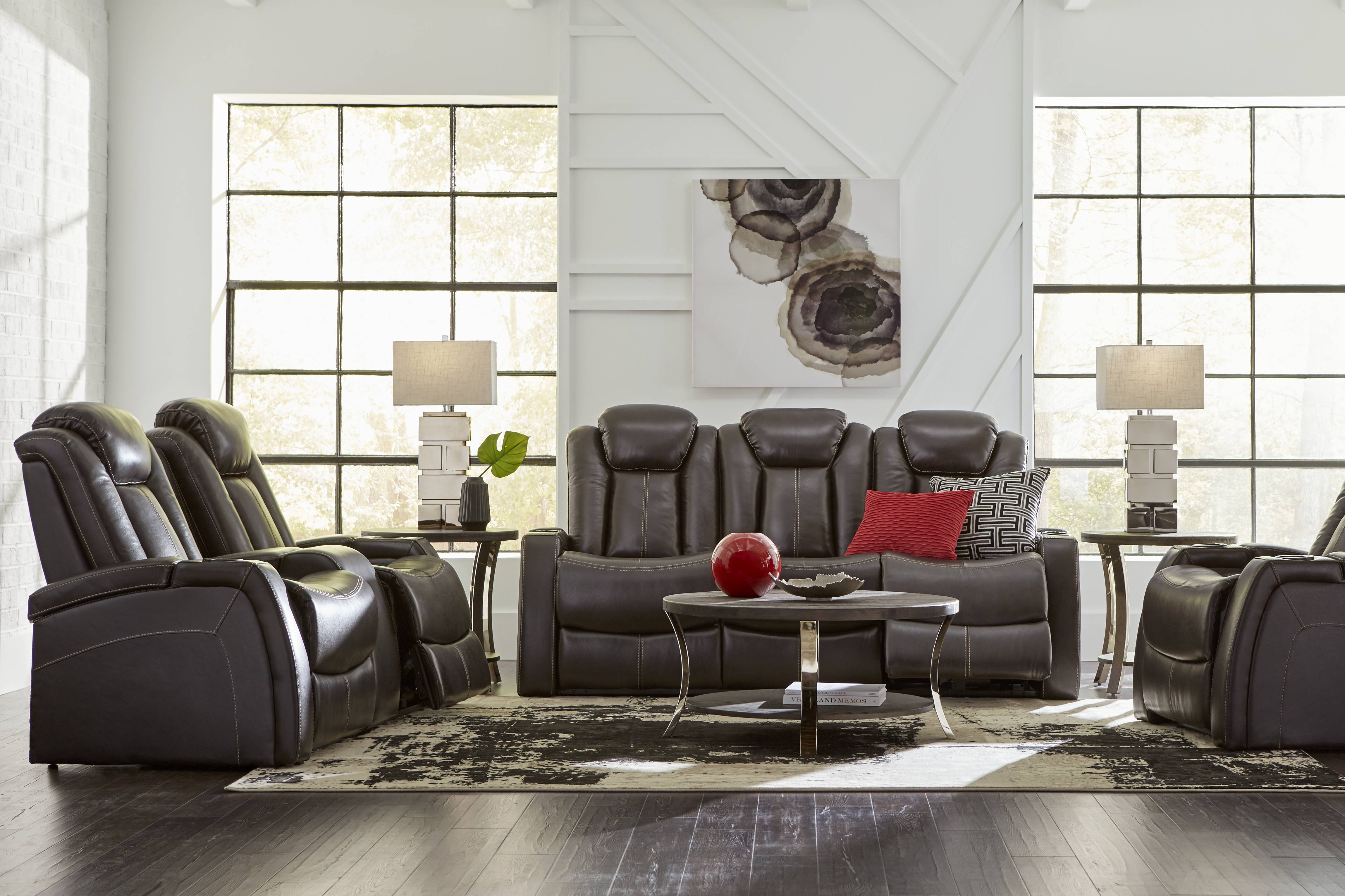 Moretti Brown Leather 7 Pc Dual Power Reclining Living Room - Thumbnail - Image 1