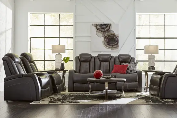 Moretti Brown Leather Dual Power Console Loveseat