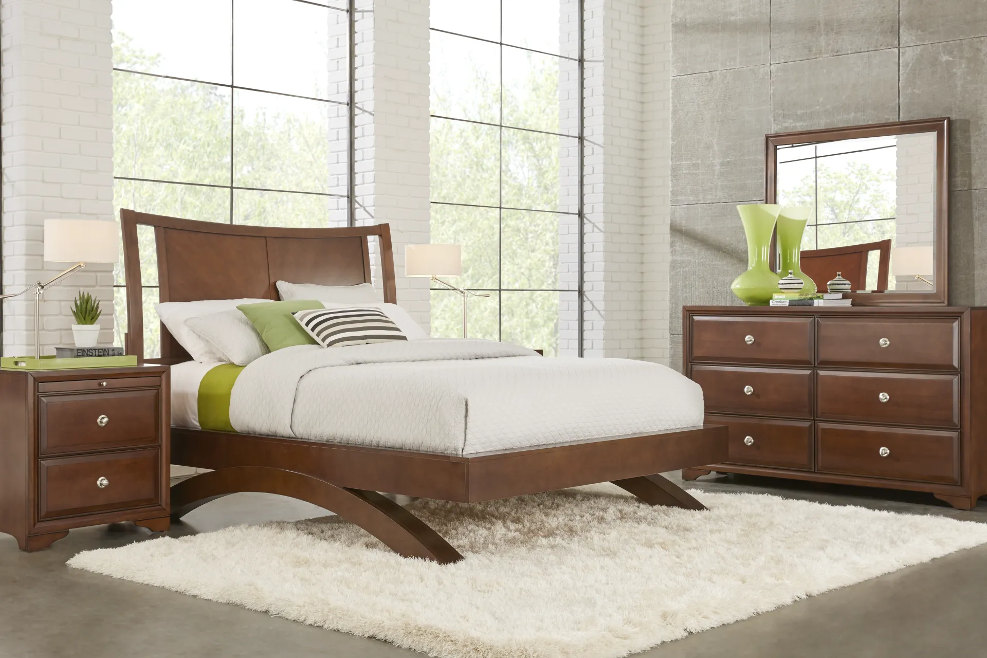 Belcourt Brown Cherry Finish 5 Pc King Curved Sleigh Arch Bedroom - Image 1