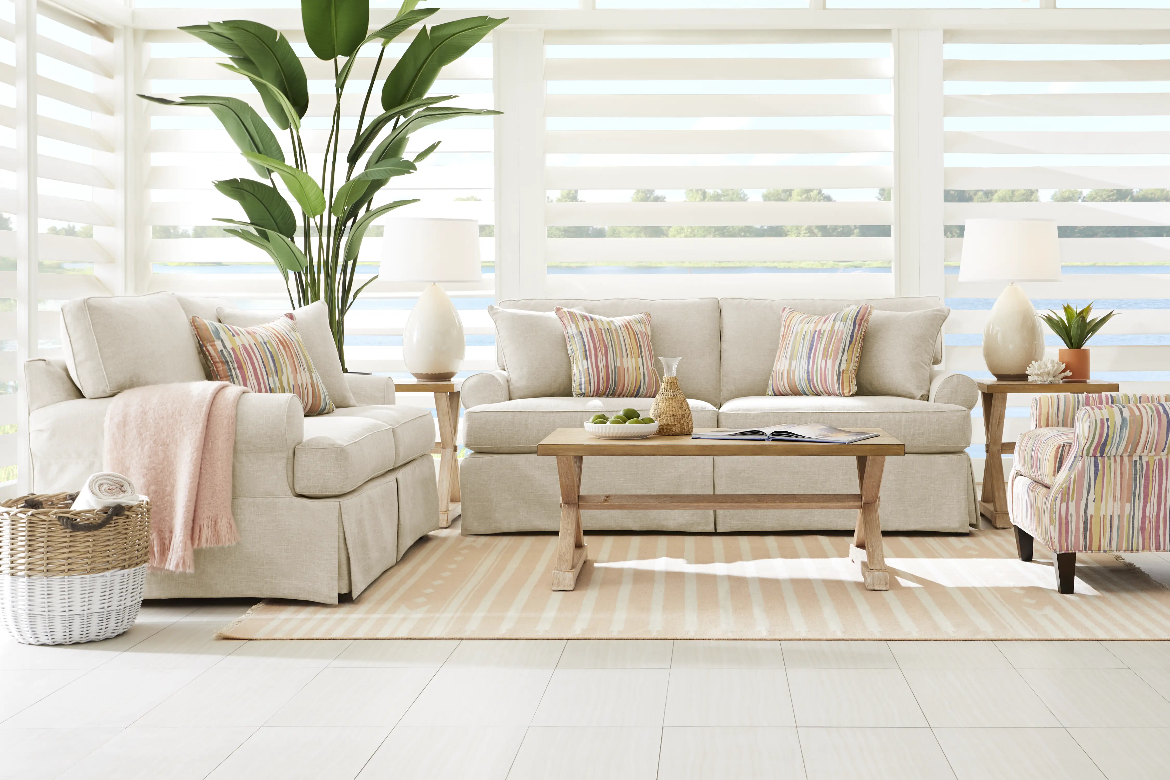 Beachside Walk Linen Textured Slipcover 8 Pc Living Room - Thumbnail - Image 1