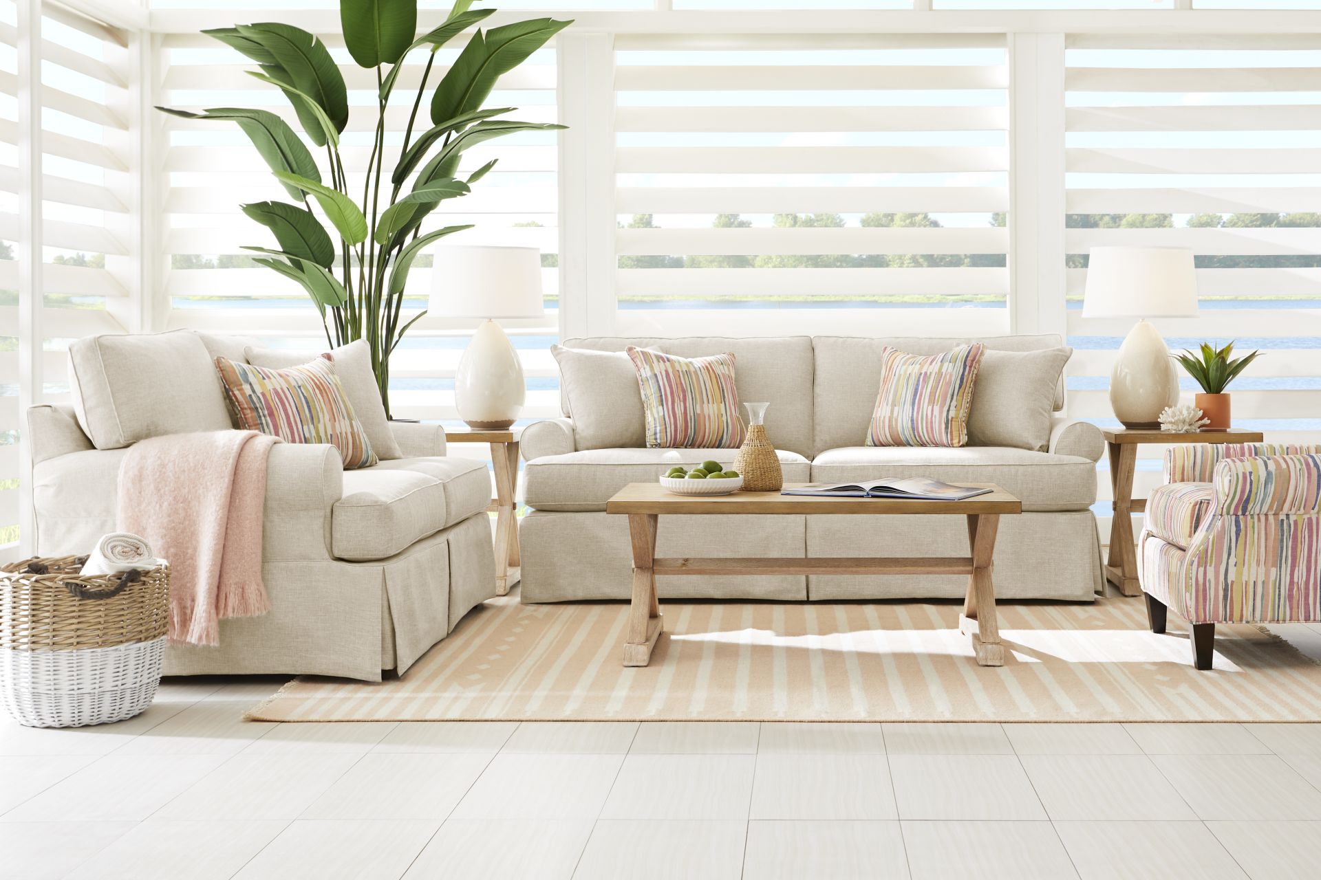 Beachside Walk Linen Textured Slipcover 8 Pc Living Room - Image 1