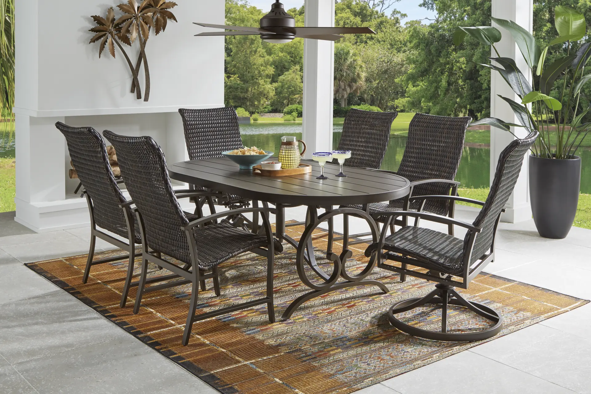 Lake Breeze Aged Bronze 5 Pc Outdoor 78 in. Oval Dining Set with Wicker Chairs