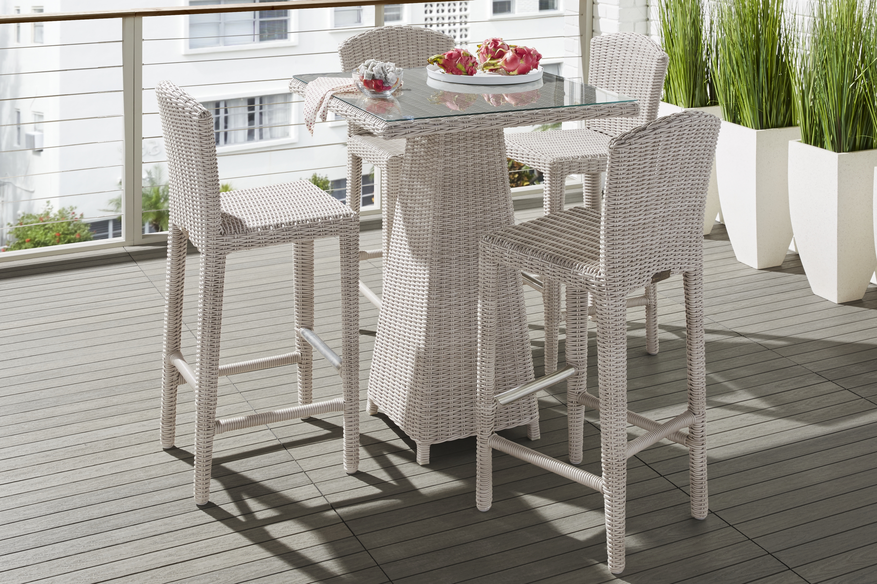 Patmos Gray Wicker 5 Pc 36 in. Square Bar Height Outdoor Dining Set - Thumbnail - Image 1