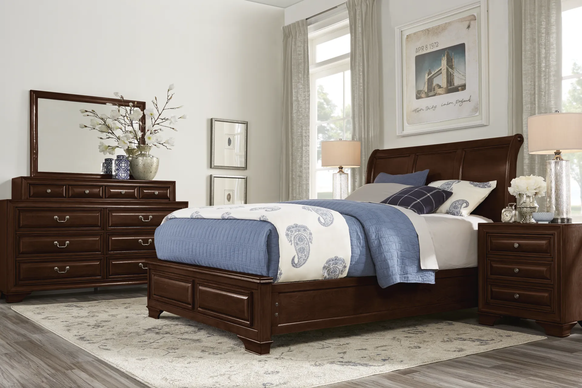 Mill Valley II Cherry Finish 3 Pc King Sleigh Bed - Image 1