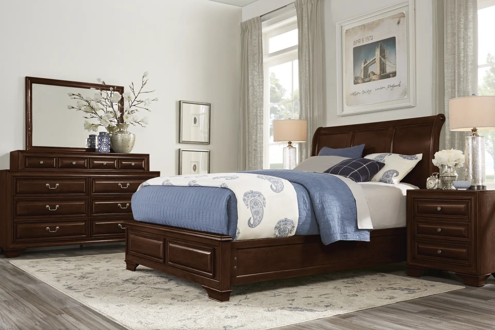 Mill Valley II Cherry Finish 7 Pc Queen Sleigh Bedroom