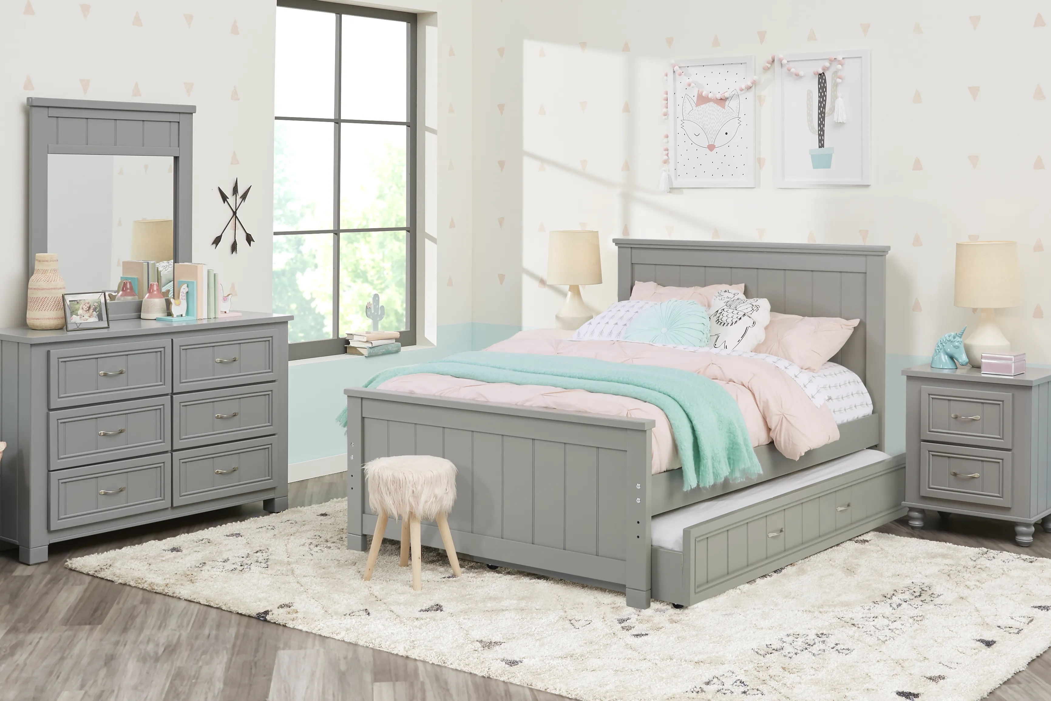 Kids Cottage Colors Gray Full Panel Bedroom - Thumbnail - Image 1
