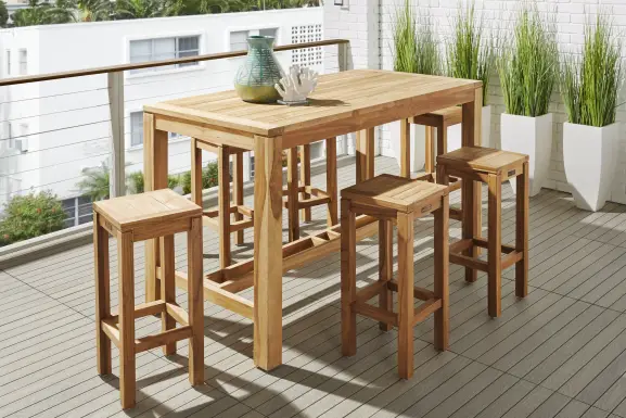 Patmos Teak 7 Pc Bar Height Outdoor Dining Set