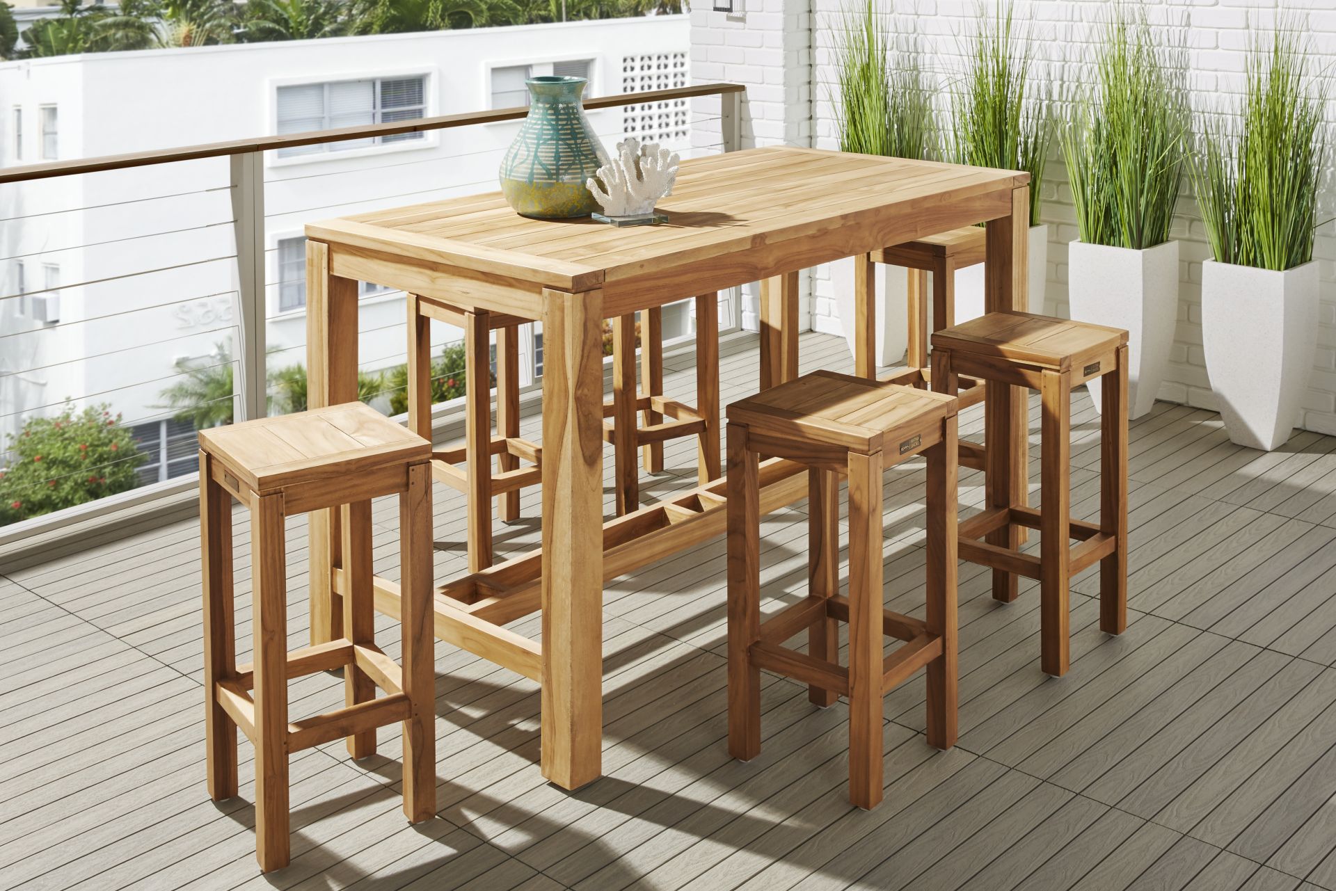 Patmos Teak 5 Pc 71 in. Rectangle Bar Height Outdoor Dining Set - Image 1