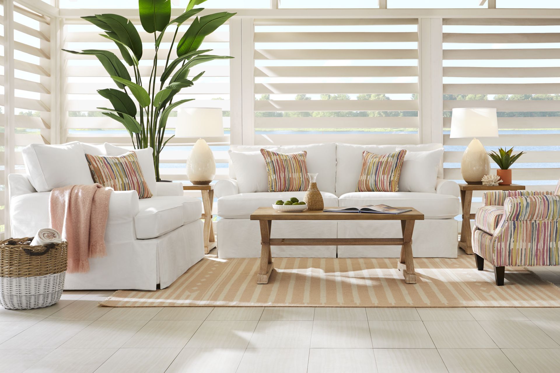 Beachside Walk White Denim Slipcover Sofa - Image 2