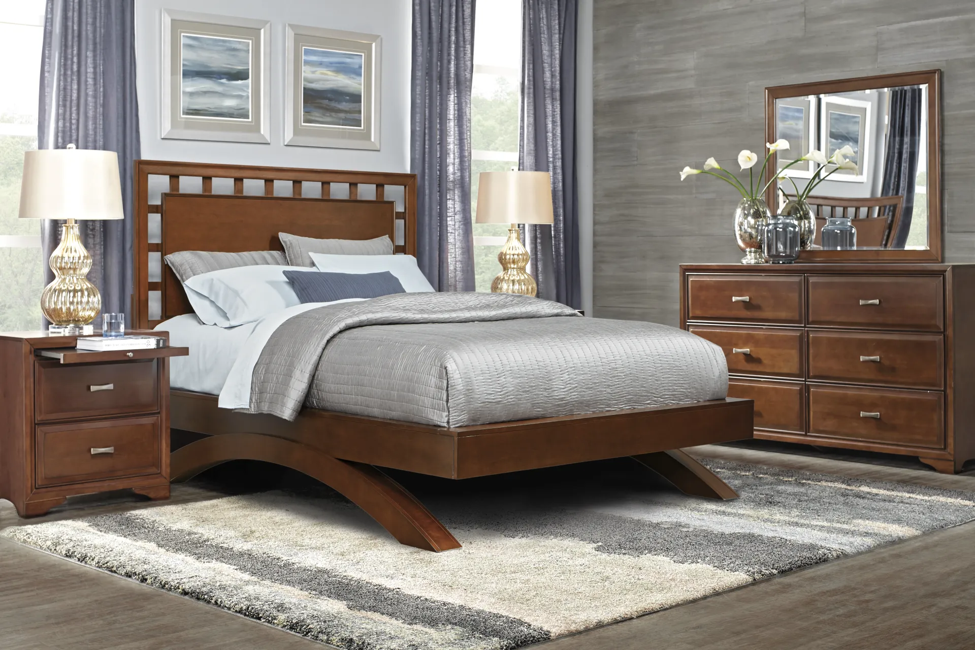 Belcourt Brown Cherry Finish 3 Pc Queen Lattice Arch Bed - Image 1