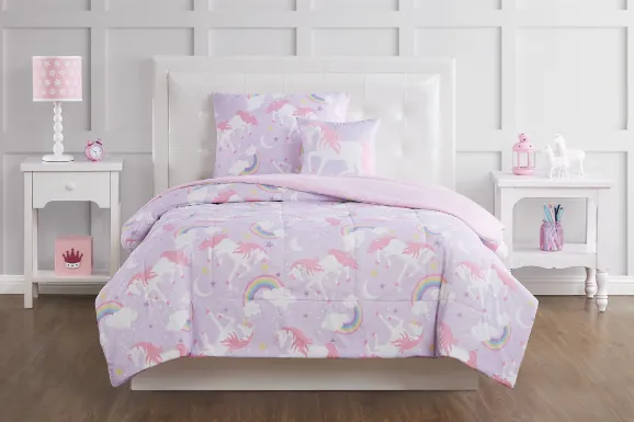 Kids Cotton Candy Unicorn Purple Twin Comforter Set