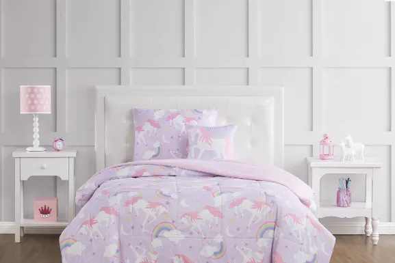 Kids Cotton Candy Unicorn Purple Twin Comforter Set