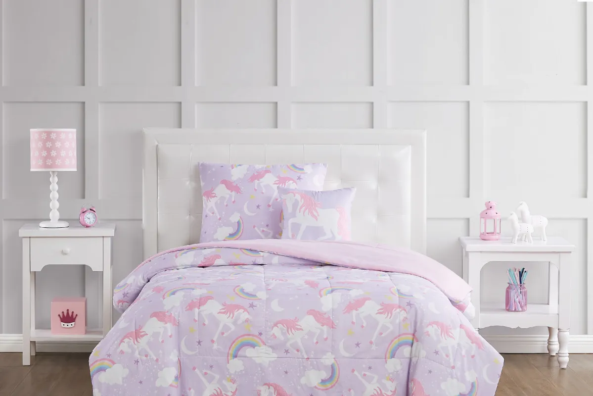 Kids Cotton Candy Unicorn Purple Twin Comforter Set