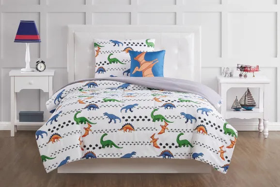 Kids Dino Venture White Full Quilt Set