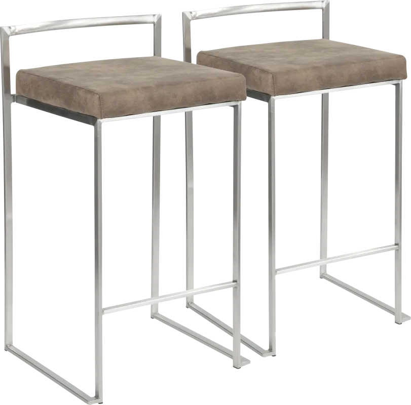 Sora Brown Silver Counter Height Stool (Set of 2)