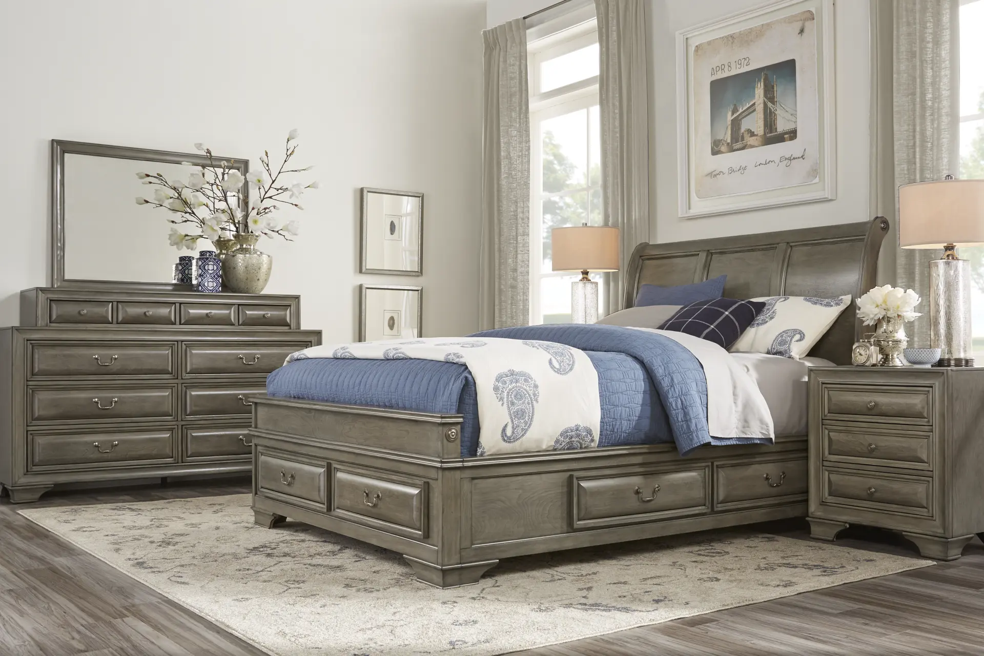 Mill Valley II Gray 5 Pc Queen Sleigh Bedroom with Storage