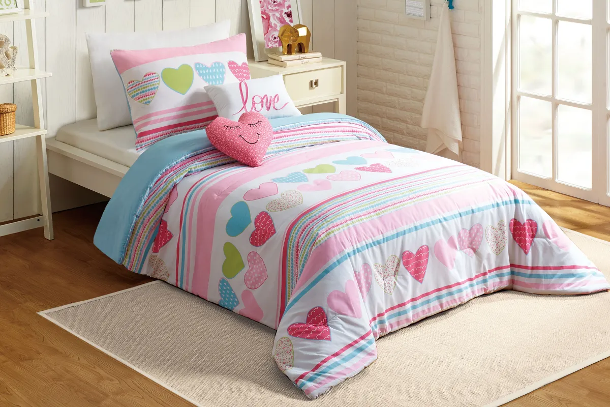 Kids Heart Of Love Pink Full Comforter Set